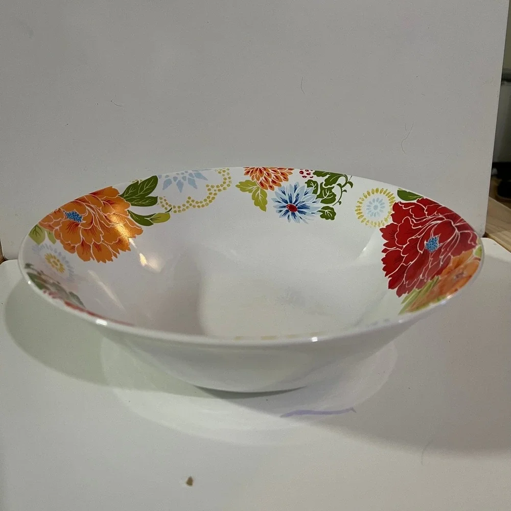 222 Fifth Huang Large Serving Bowl Floral‎ Design White Porcelain Fine China